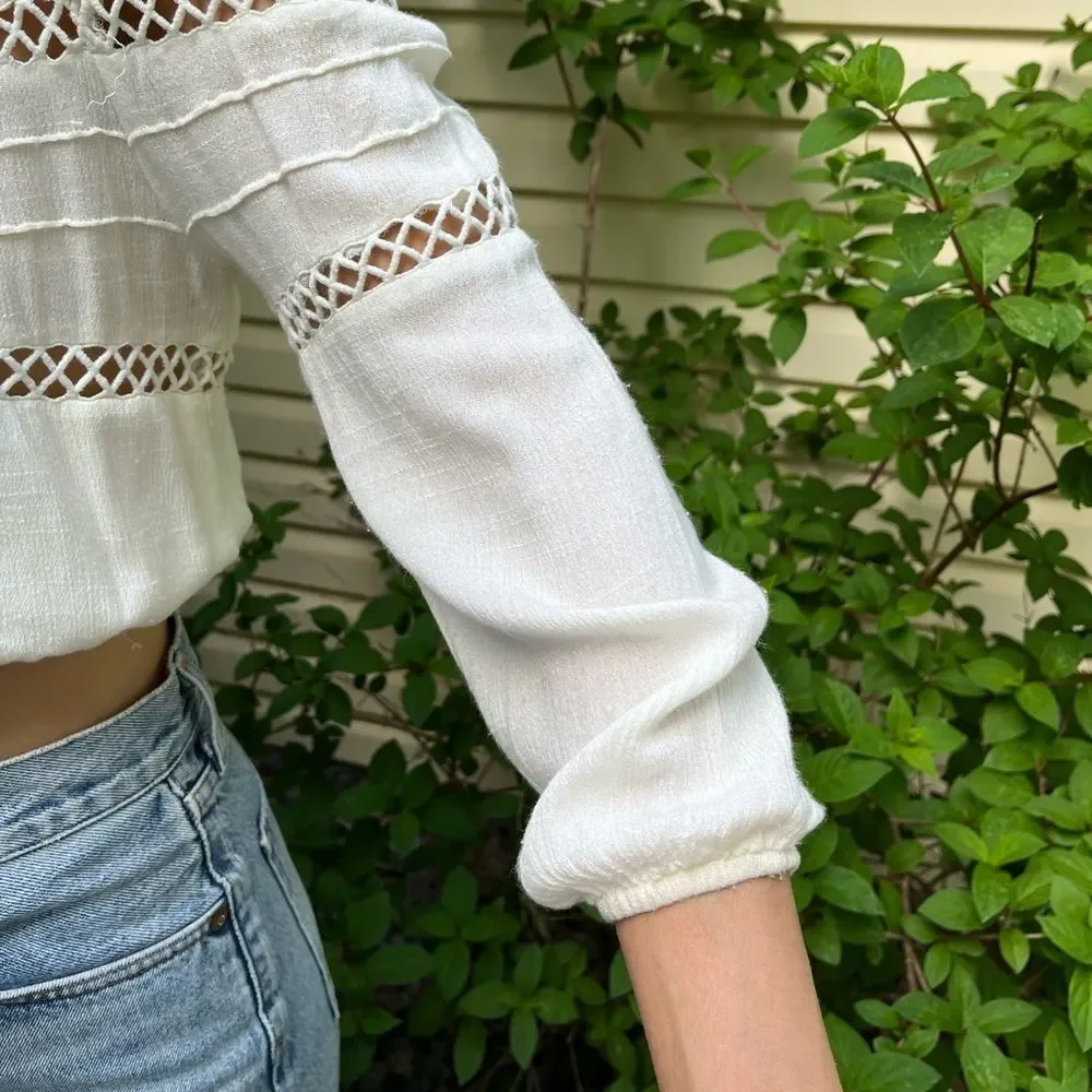 Urban Outfitters cream crouched, cropped off shoulder top, good condition, S